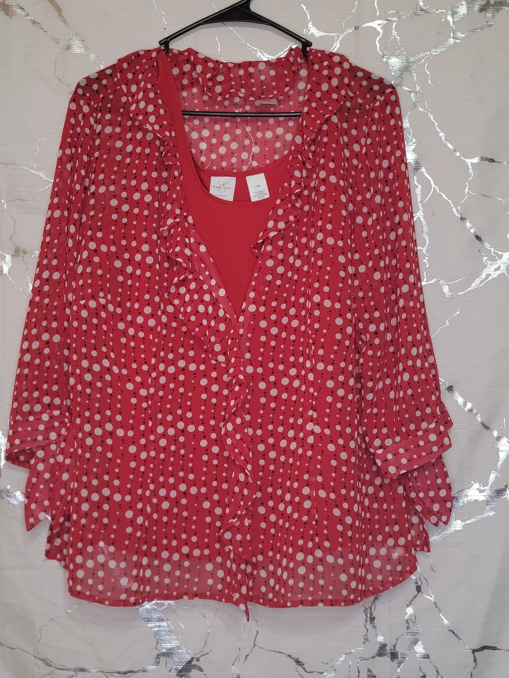 C. Est 1946 Red Polka Dot Ruffle 2 Piece Blouse Size 14w